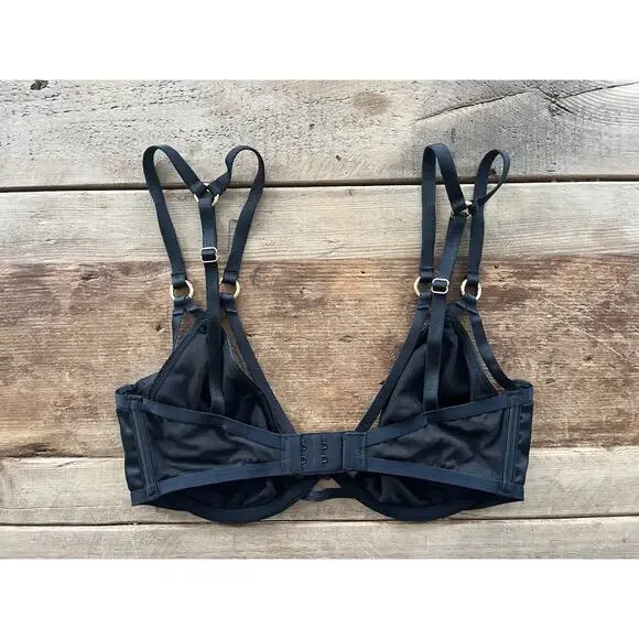 Victoria's Secret Black Shine 32DD Very Sexy Strappy Satin Low Cut Demi  Bra - Picture 2 of 2